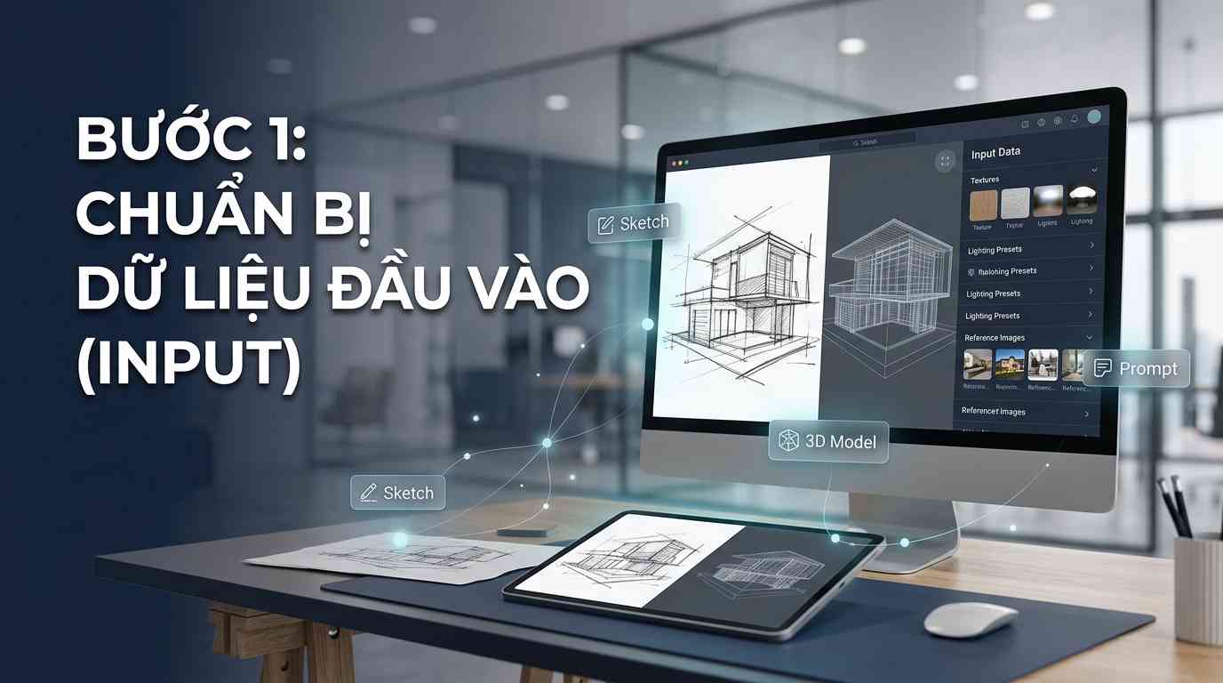 Create a premium Vietnamese editorial article illustration for the topic: "BƯỚC 1: CHUẨN BỊ DỮ LIỆU ĐẦU VÀO (INPUT)".